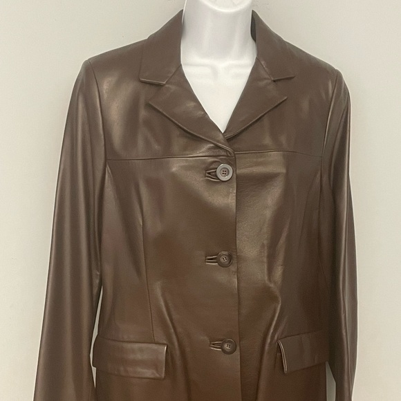 Women jacket blazer lambskin brown modern fit button front 2 pocket front - Picture 1 of 4